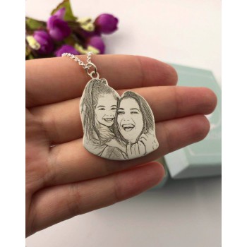 Custom Photo Engraving Necklace Sterling Silver