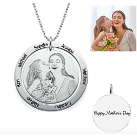 Sterling Silver Custom Photo Engraved Necklace Round Washer Pendant
