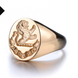 Coast Of Arms Signet Ring With Family Crest 18ct Gold Plated Sterling Silver