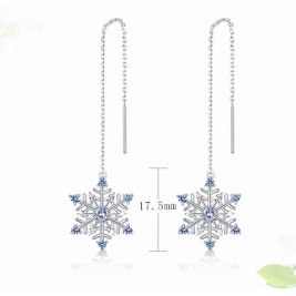 Sterling Silver Drop Earrings Snow Flake  Long Earrings