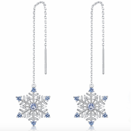 Sterling Silver Drop Earrings Snow Flake  Long Earrings