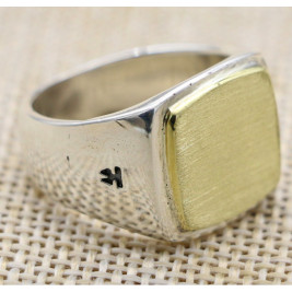 Solid Sterling Silver Square Signet Ring With Gold Brushed Surface Effect