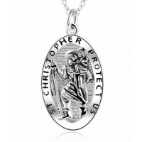 Personalised Mens St Christopher Silver Necklace