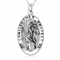 Personalised Mens St Christopher Silver Necklace