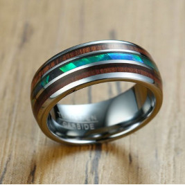 Tungsten Koa Wood Barrel Style Eternity Ring