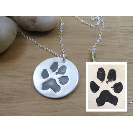 Actual Paw Print Bespoke Round Pendant Necklace Gold / Sterling Silver