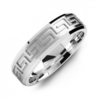 Solid Silver Greek Key Eternity Grooved Men's Ring