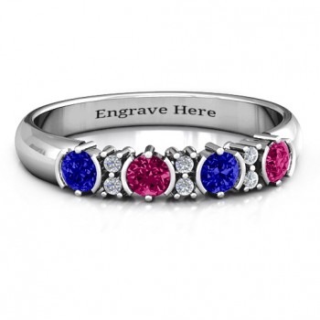 3-6 Stone Circular Half Bezel and Twin Accent Ring