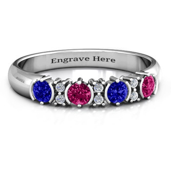 3-6 Stone Circular Half Bezel and Twin Accent Ring