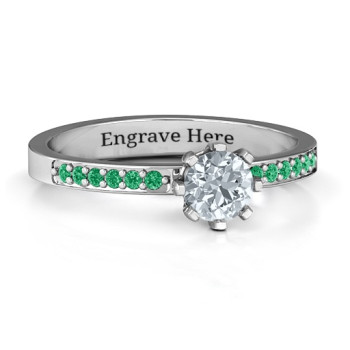 8 Prong Solitaire Set Ring with Twin Channel Accent Rows