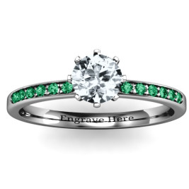 8 Prong Solitaire Set Ring with Twin Channel Accent Rows