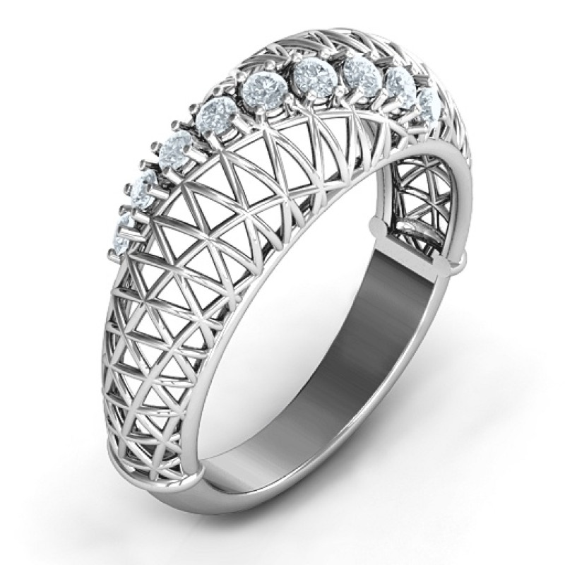 9 Stone Geometric Mesh Ring