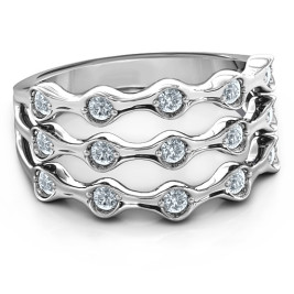 Alternating Stone Fashion Wave Ring