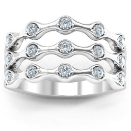 Alternating Stone Fashion Wave Ring