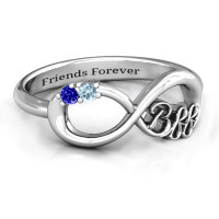 BFF Friendship Infinity Ring with 2 - 7 Birthstones in Sterling Silver or Gold