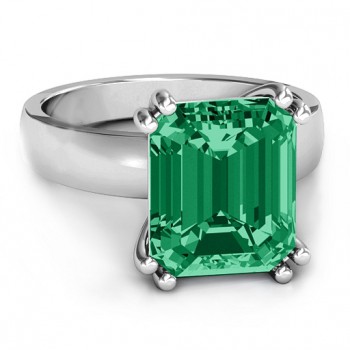 Solid Silver Basket Set Emerald Cut Ring Customed with Birthstone