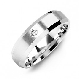 Beveled-Edge Brushed Men's Gemstone Ring