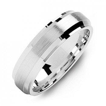Beveled Edge Men's Ring with Brushed Centre