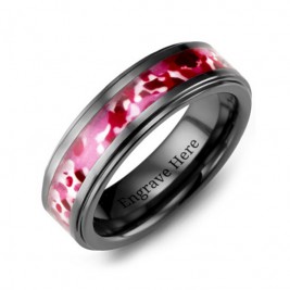 Ceramic Ring with Red Camouflage Pattern