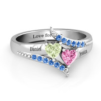 Diagonal Dream Ring With Heart Stones