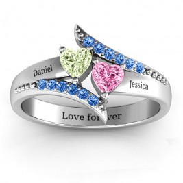 Diagonal Dream Ring With Heart Stones