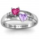 Double Heart Birthstone Gemstone Ring with Accents