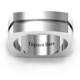 Fissure Grooved Square-shaped Men's Ring