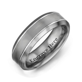 Men's Beveled Edge Brushed Centre Tungsten Ring