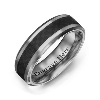 Men's Black Carbon Fiber Inlay Polished Tungsten Ring