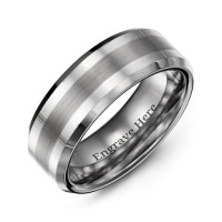 Men's Brushed Centre Stripe Polished Tungsten Ring