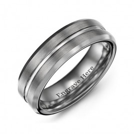 Men's Brushed Grooved Centre Beveled Tungsten Ring