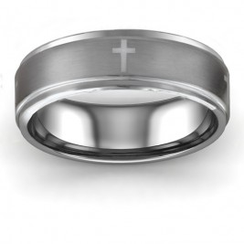 Men's Cross and Brushed Centre Tungsten Ring