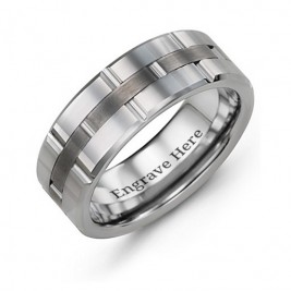 Men's Grooved Layers Tungsten Ring