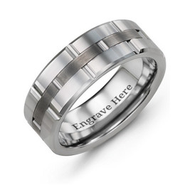 Men's Grooved Layers Tungsten Ring