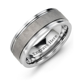 Men's Grooved Tungsten Ring with Brushed Centre