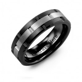 Men's Ceramic & Tungsten Grooved Brushed Ring