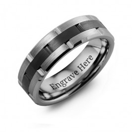 Men's Tungsten & Ceramic Grooved Brushed Ring