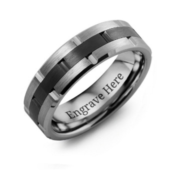 Men's Tungsten & Ceramic Grooved Brushed Ring