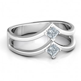 Peaks and Valleys Geometric Ring With Princess Stones