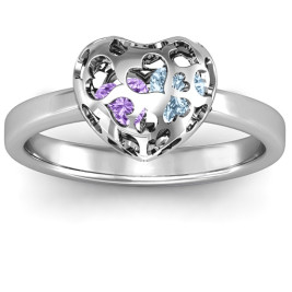 Petite Caged Hearts Ring with 1-3 Stones