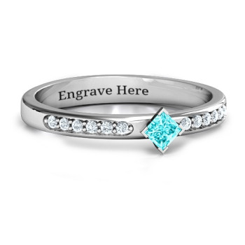 Princess Centre Stone Ring with Twin Accent Rows