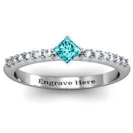 Princess Centre Stone Ring with Twin Accent Rows