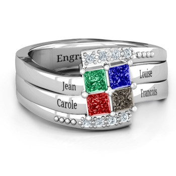 Quad Princess Stone Ring with Accents