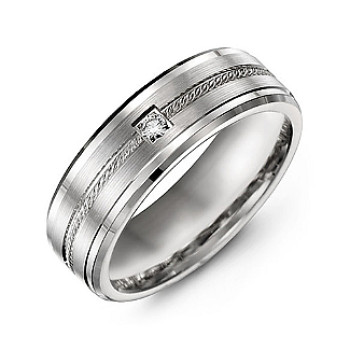 Rope Design Men's Ring with Stone and Beveled Edges