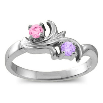 Sterling Silver  Nouveau  Flame 2-6 Gemstones Ring