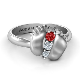 Sterling Silver Baby Foot Birthstone Ring