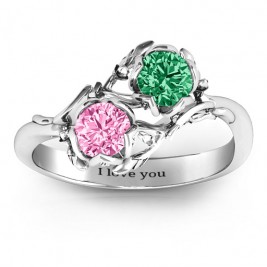 Sterling Silver Be-leaf In Love Double Gemstone Floral Ring