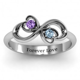 Sterling Silver Duo of Hearts and Stones Infinity Ring