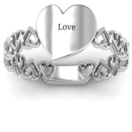 Sterling Silver Engravable Cut Out Hearts Ring