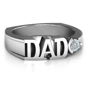 Sterling Silver Greatest Dad Birthstone Men's Ring with Peridot (Simulated) Stone